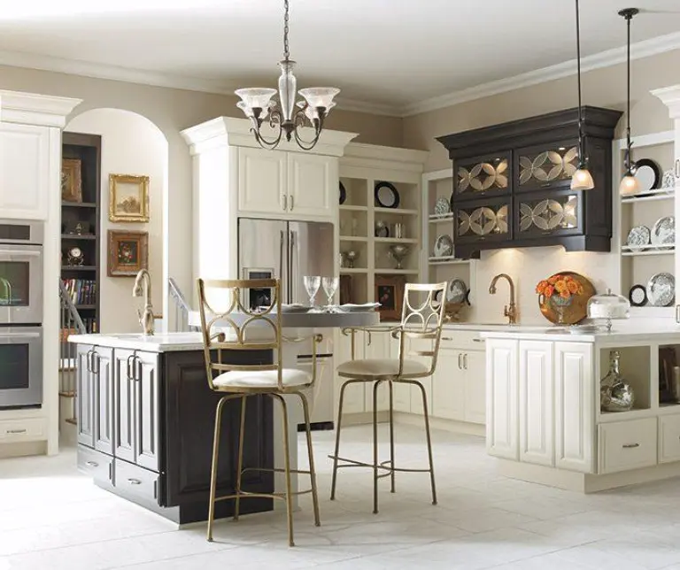 Off white kitchen cabinets dark gray accents