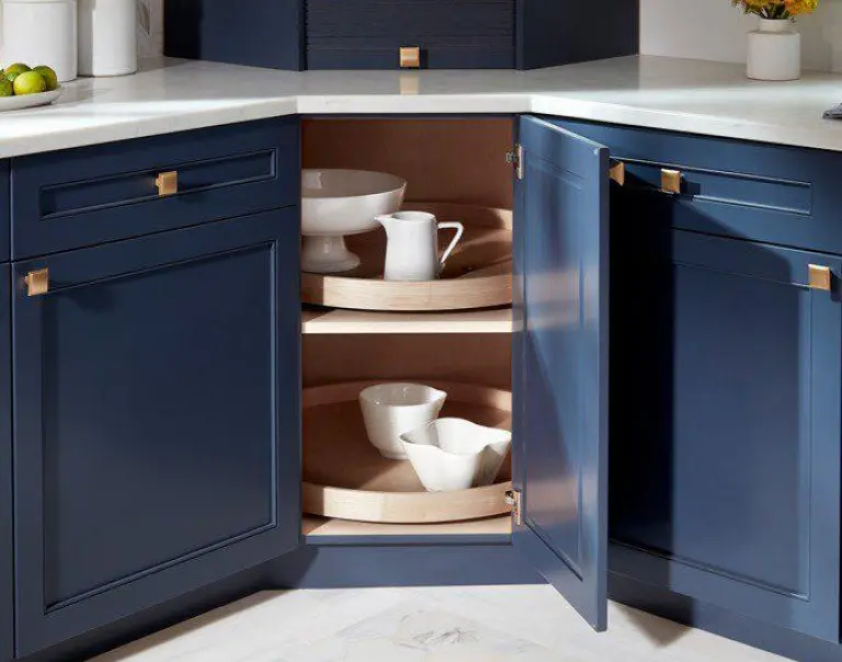 Wood lazy susan diagonal corner base cabinet full