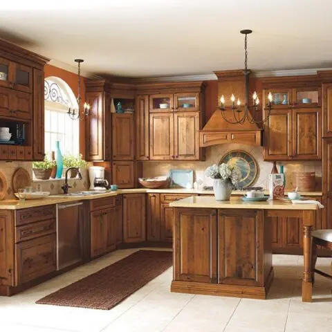 Rustic alder kitchen cabinets